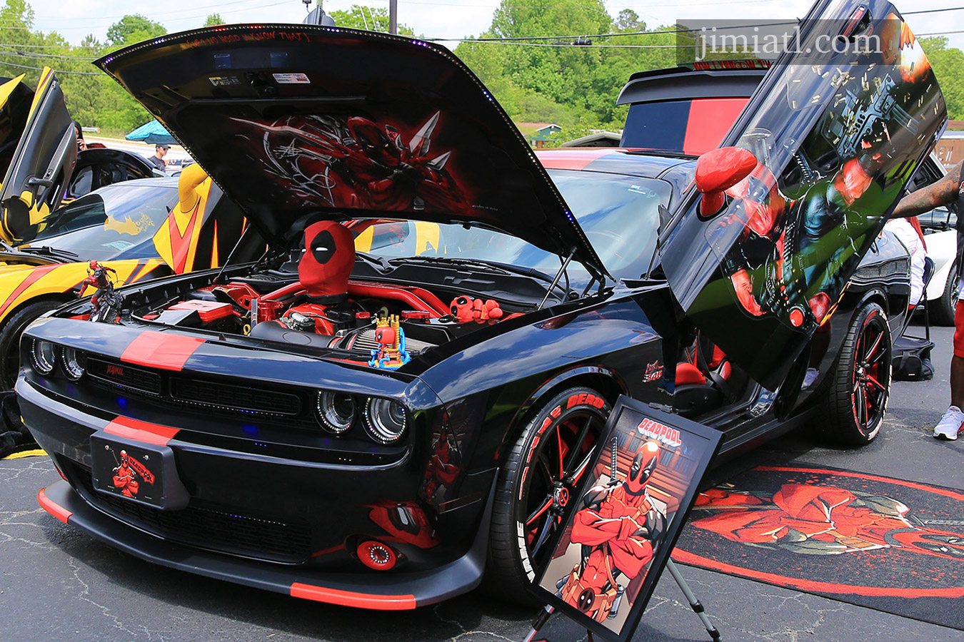 Dodge Charger with Deadpool decorations at car show downtown Lawrenceville
